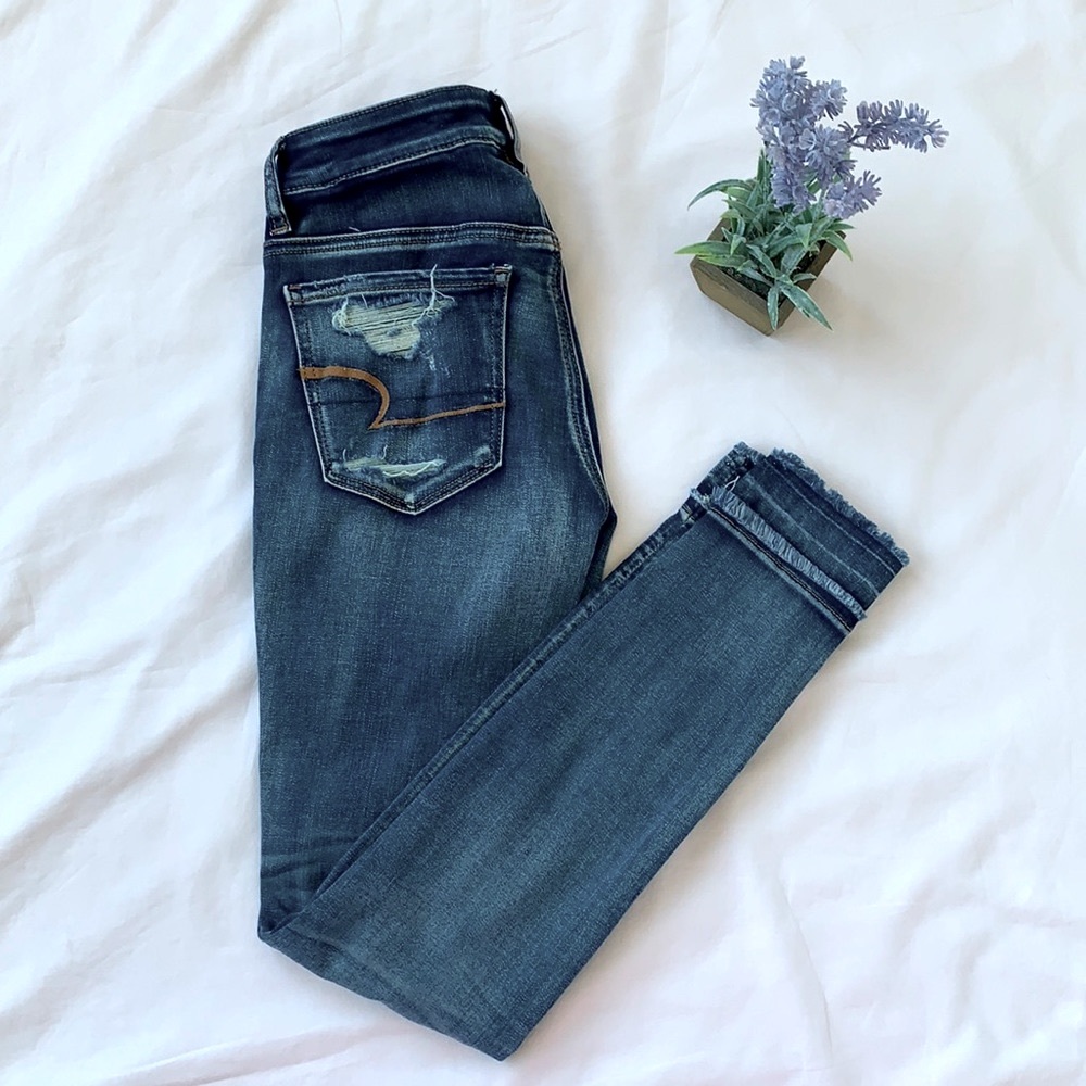 American eagle super stretch jegging, size 2, blue, distressing, skinny